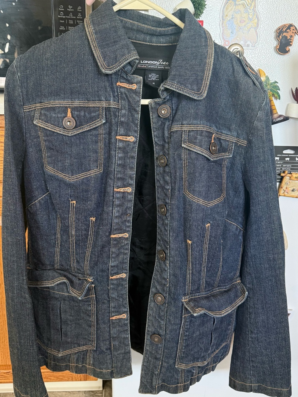 LONDONJEAN Victoria’s Secret Women’s Dark Denim Jacket with Contrast Stitch